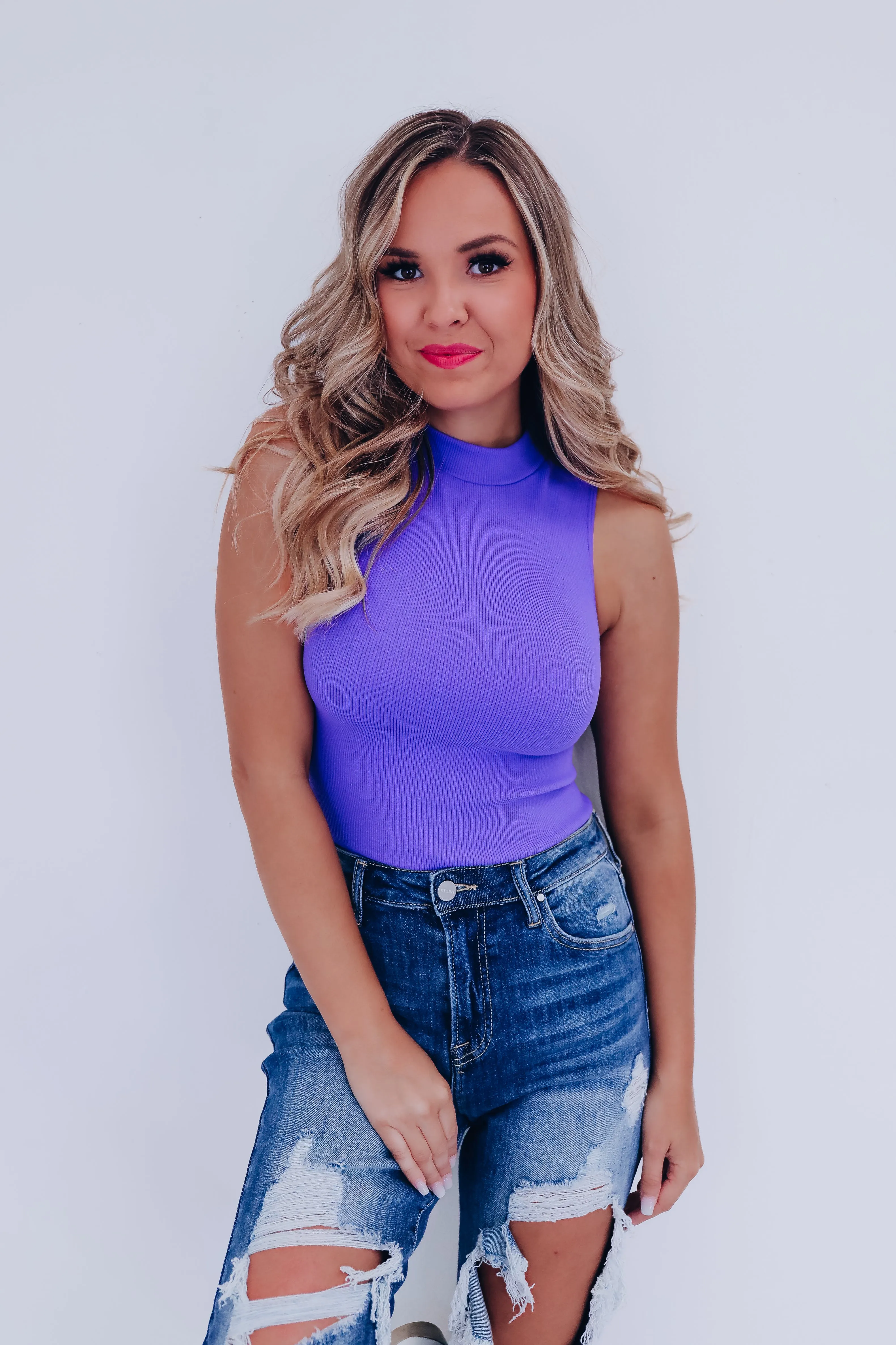 Always Classy Mock Neck Tank - Periwinkle
