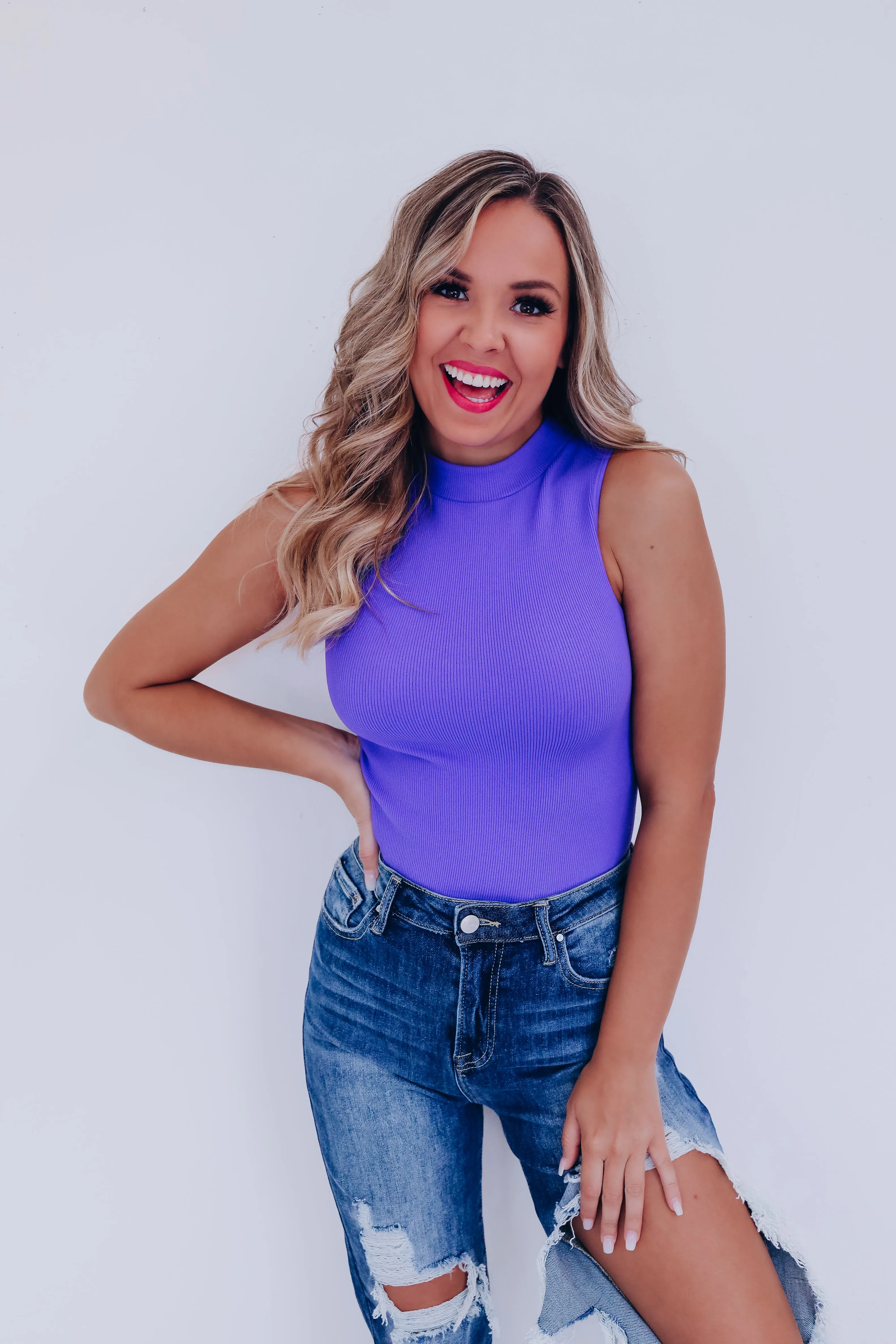 Always Classy Mock Neck Tank - Periwinkle