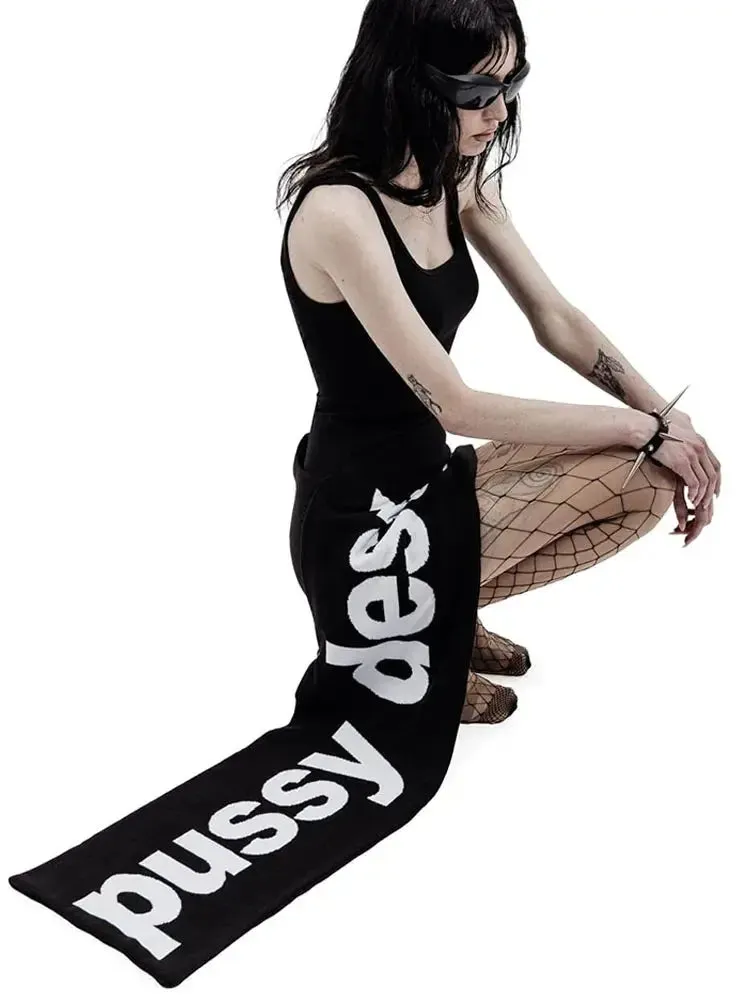 Black Y2K Knitted Streetwear Scarf