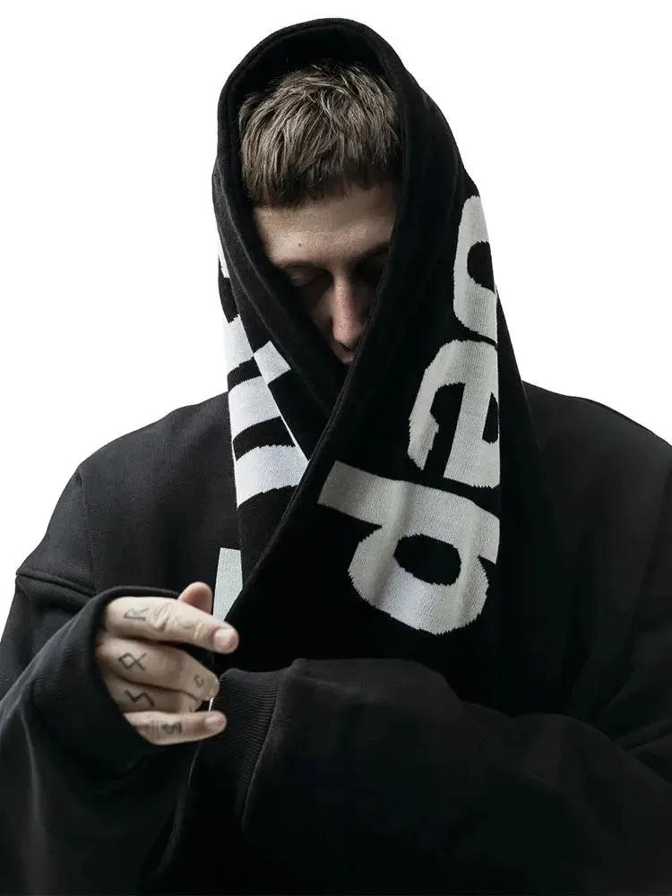 Black Y2K Knitted Streetwear Scarf