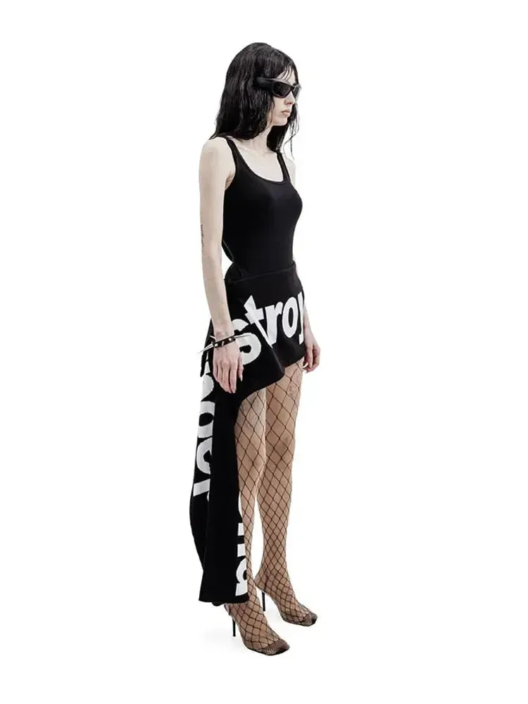 Black Y2K Knitted Streetwear Scarf