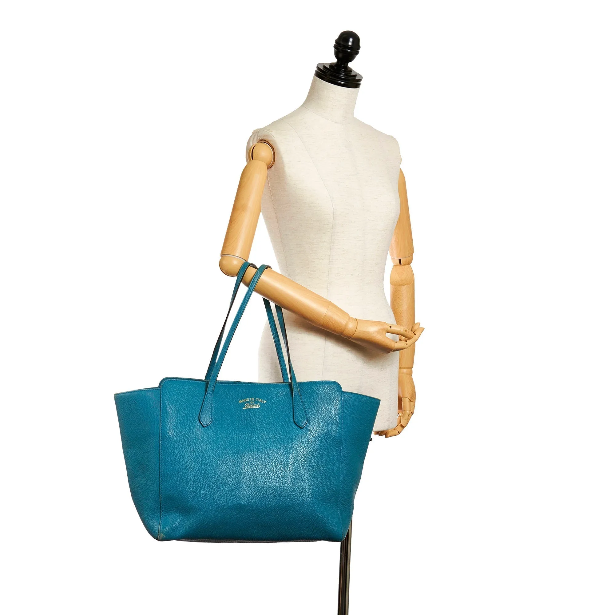 Blue Gucci Medium Swing Leather Tote Bag