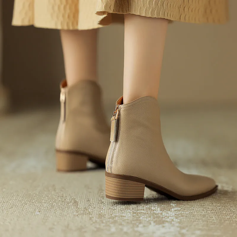 Classic Sheep Skin Back Zipper Ankle Boots