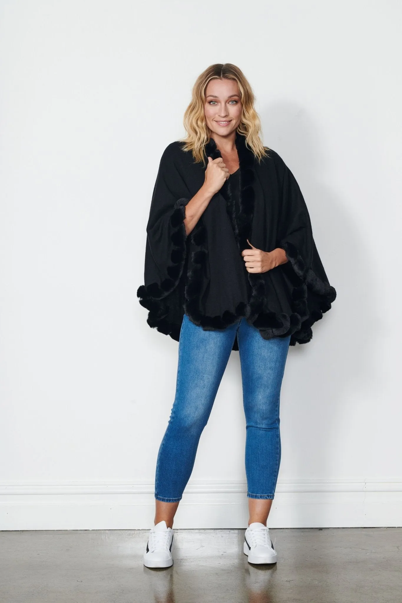 FAUX FUR EDGED WRAP