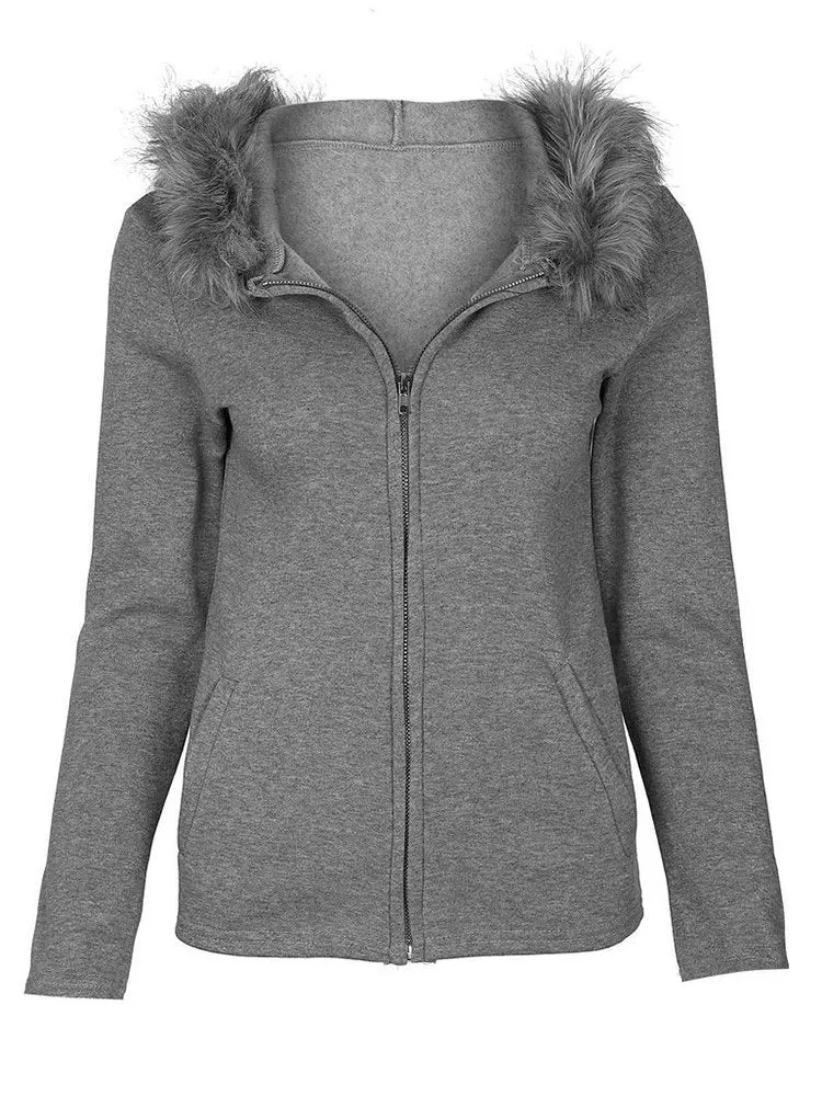 Faux Fur Patchwork Hooded Women Coats