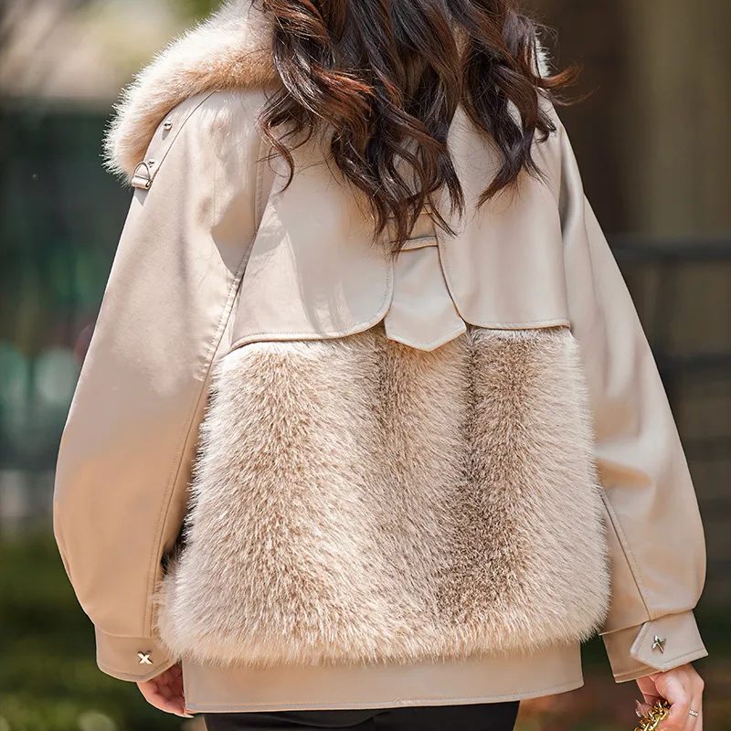 Faux Leather Fur Patchwork Coat