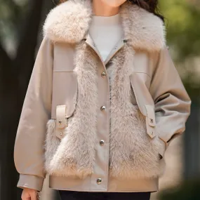 Faux Leather Fur Patchwork Coat