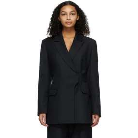 GANNI Navy Wool Suiting Wrap Blazer