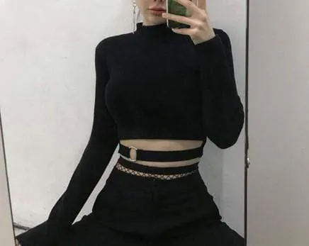 Gothic Sexy Long Sleeves Crop Top