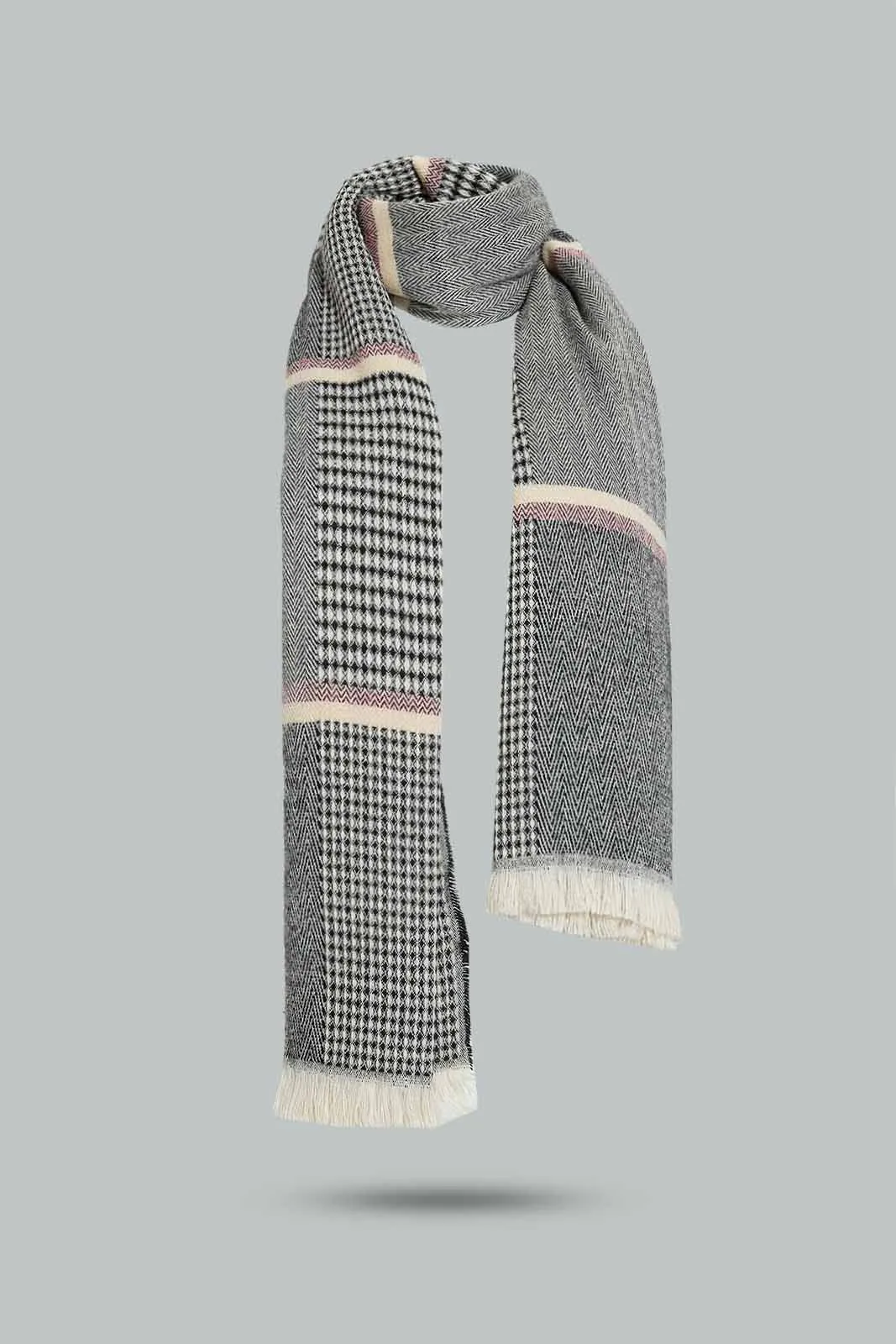 Grey Embellished Knitted Scarf