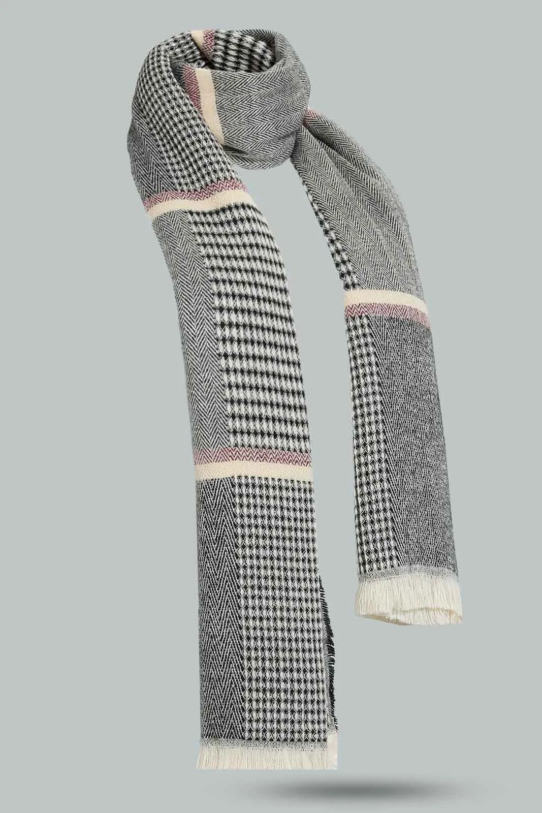 Grey Embellished Knitted Scarf