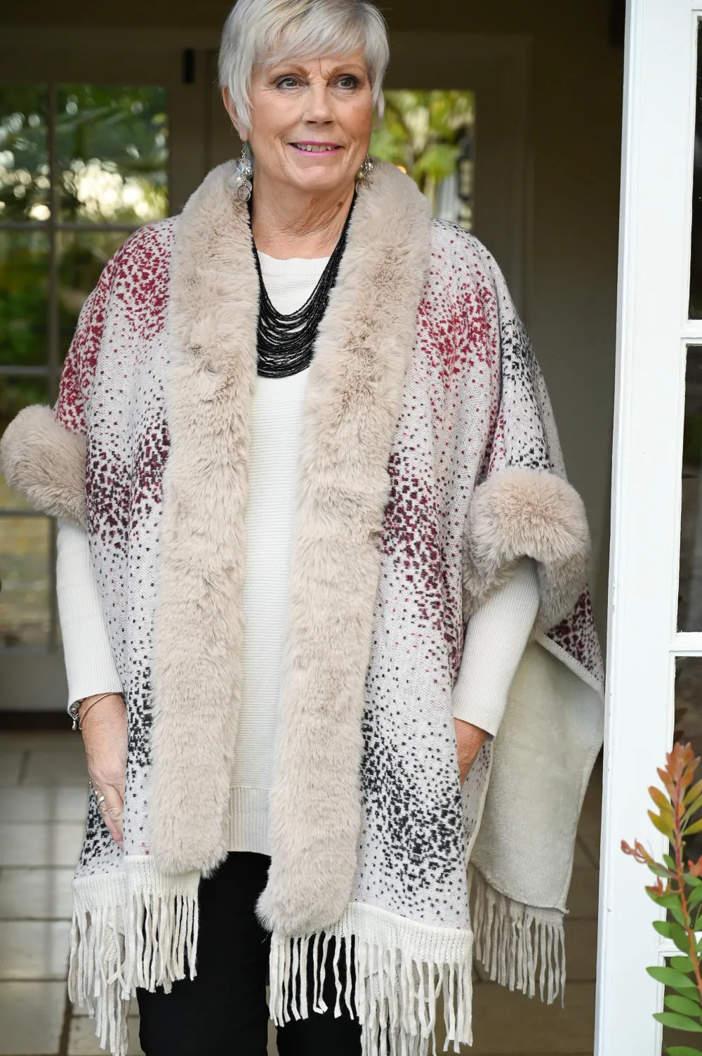 Luxury Patterned Faux Fur Trim Wrap | Pia Rossini