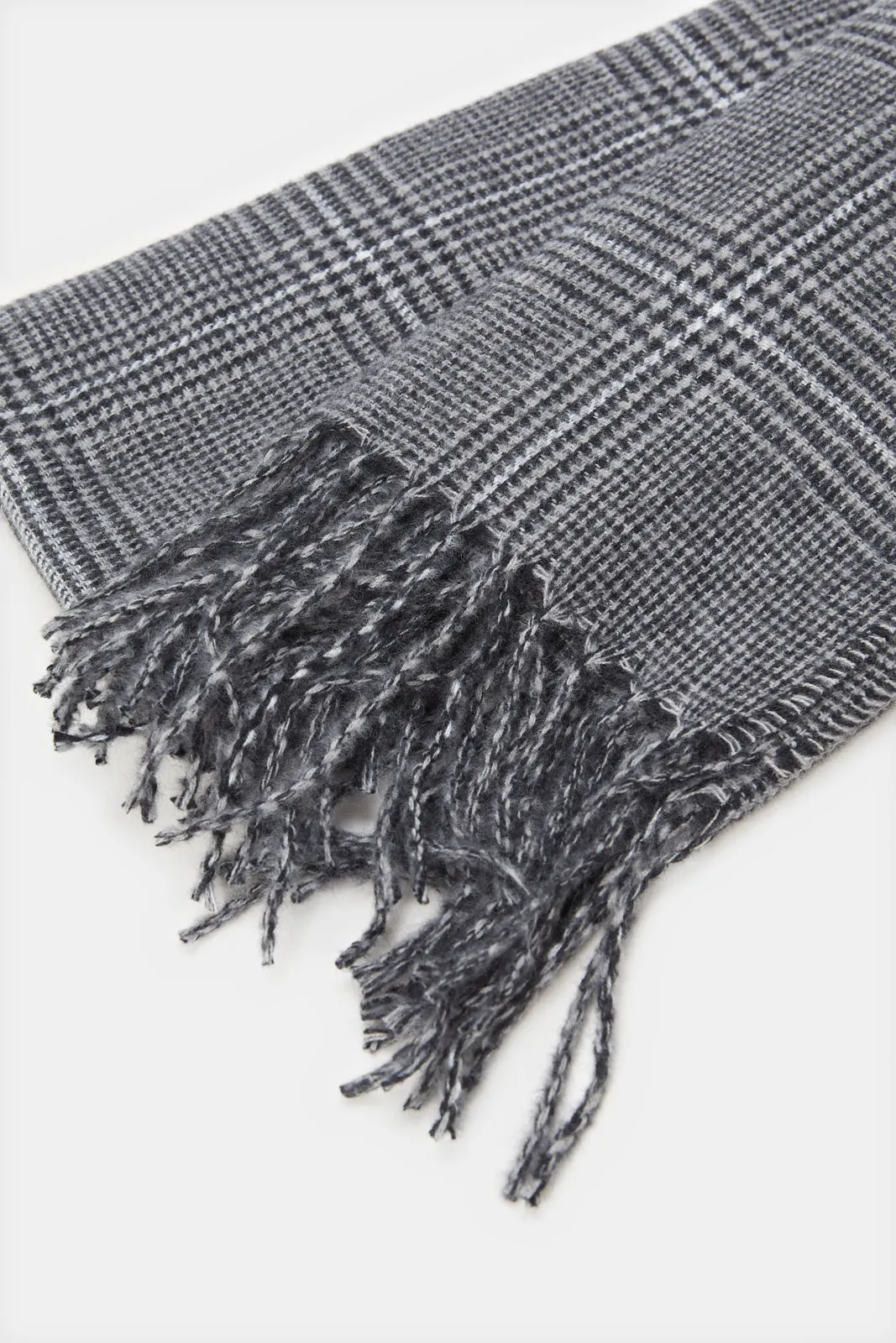 Men Grey Striped Knitted Scarf