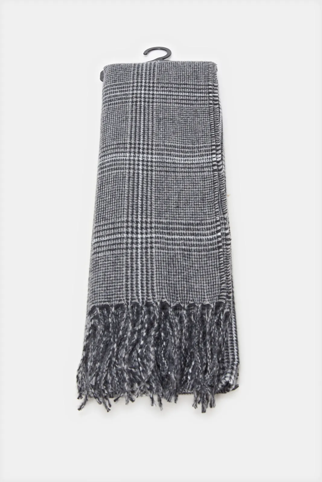 Men Grey Striped Knitted Scarf