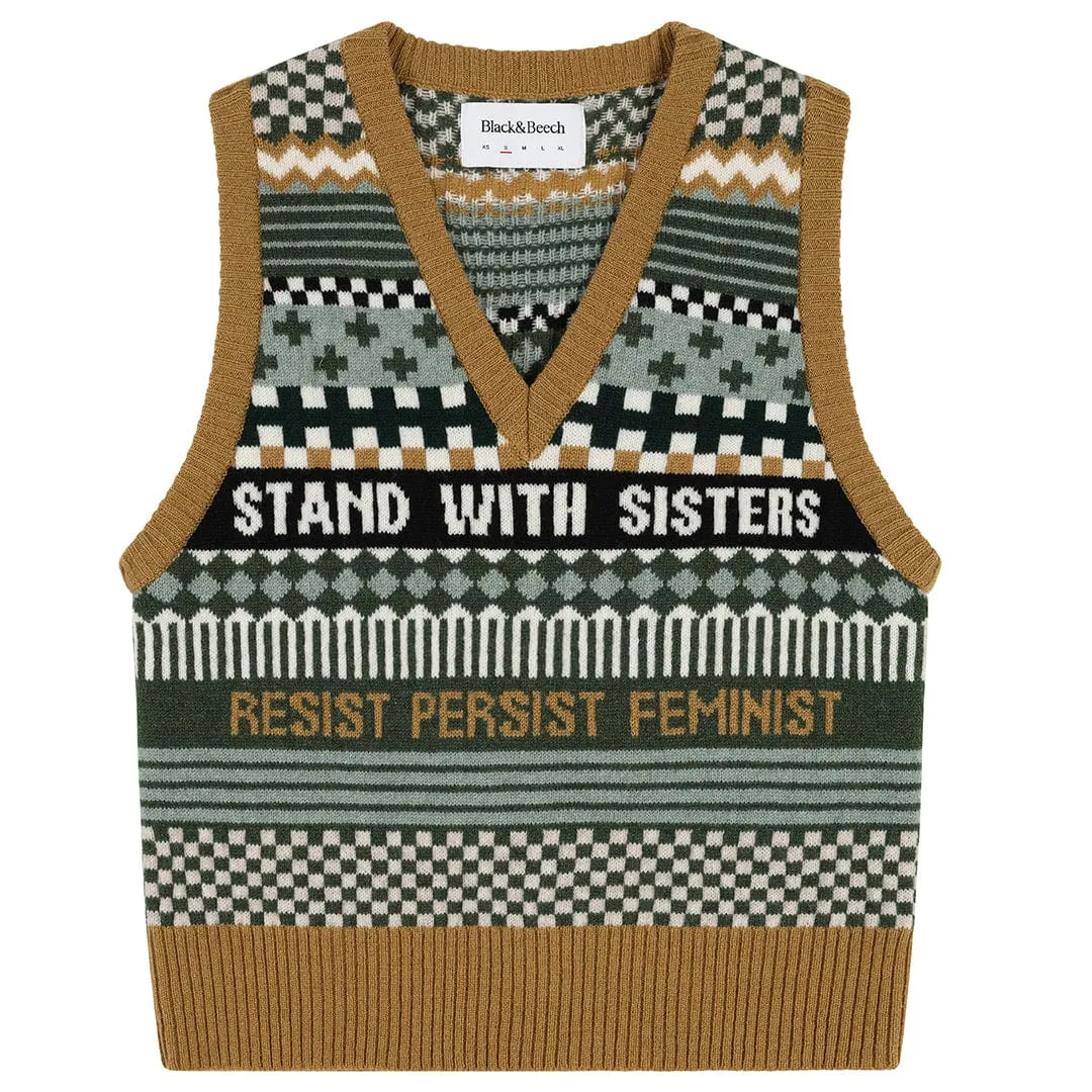 Patchwork Lambswool Tank Top in Seaweed