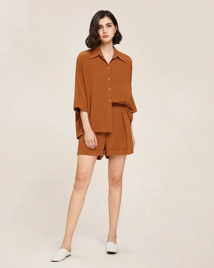 Weekend Oversize Silk Blouse Maple Syrup