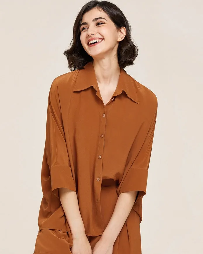 Weekend Oversize Silk Blouse Maple Syrup