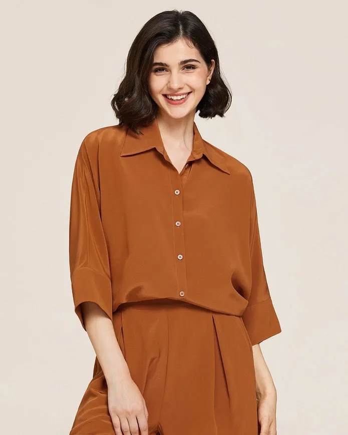 Weekend Oversize Silk Blouse Maple Syrup