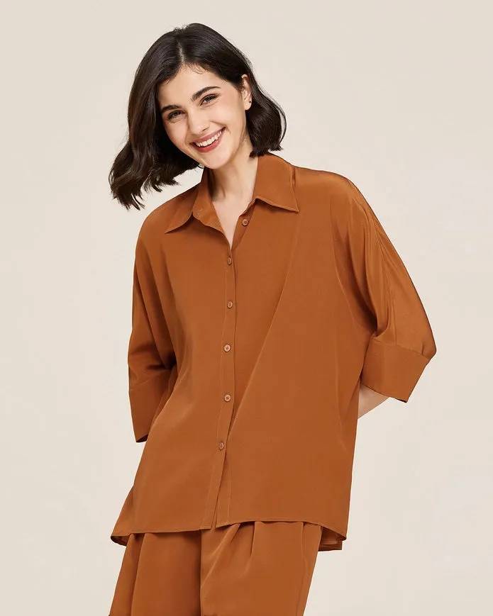 Weekend Oversize Silk Blouse Maple Syrup