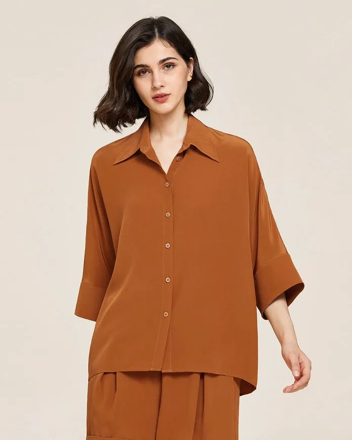 Weekend Oversize Silk Blouse Maple Syrup