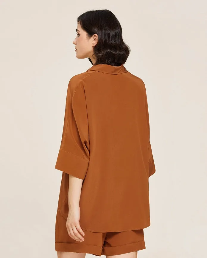 Weekend Oversize Silk Blouse Maple Syrup