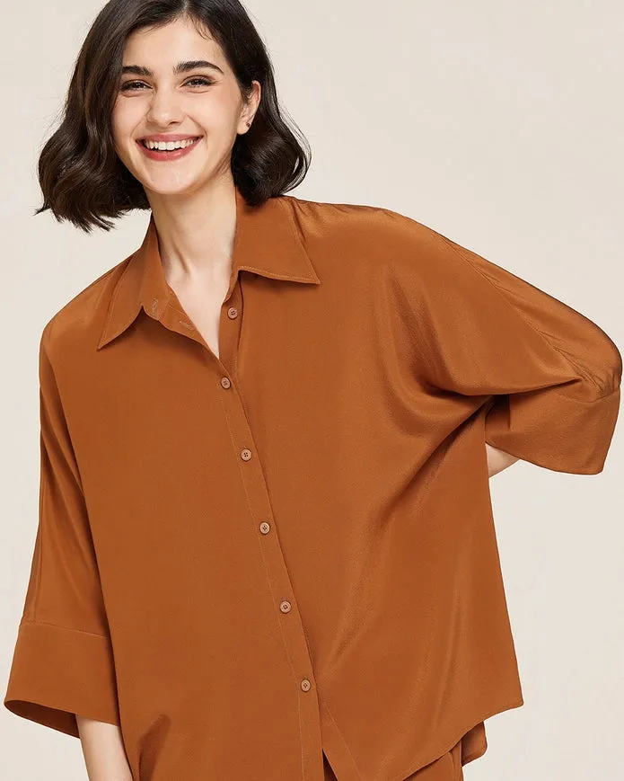 Weekend Oversize Silk Blouse Maple Syrup