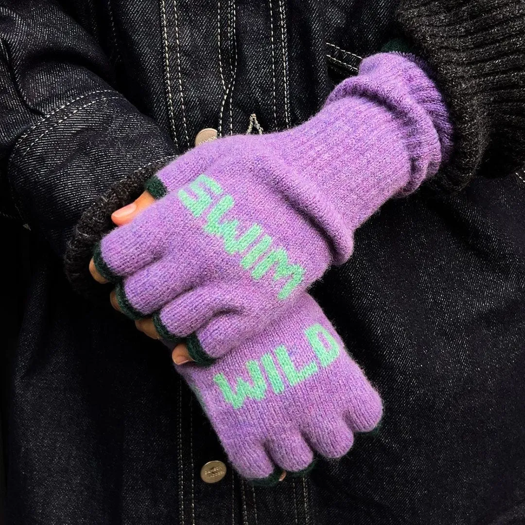 Wild Swim Fingerless Gloves in Violet with Peppermint & Seaweed
