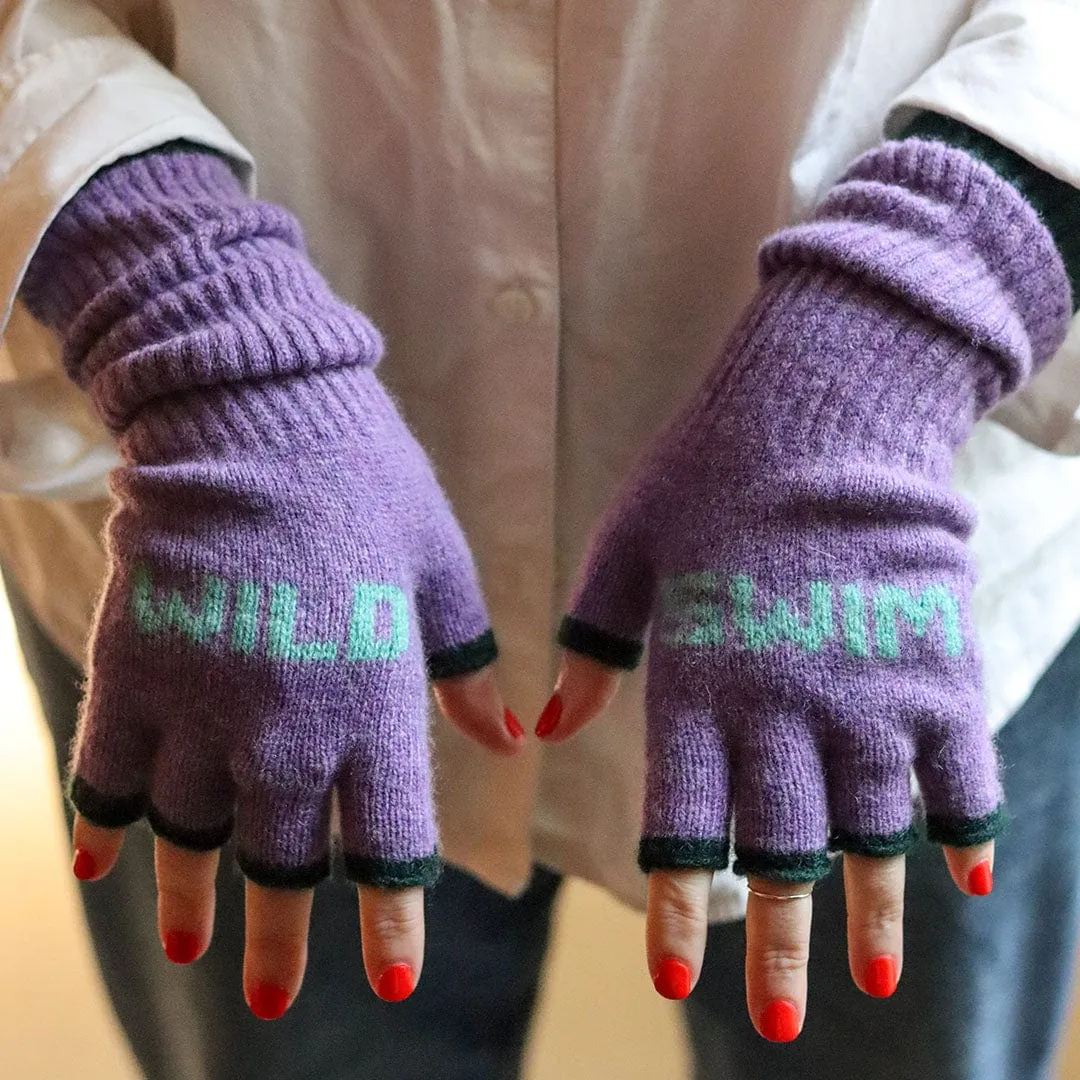 Wild Swim Fingerless Gloves in Violet with Peppermint & Seaweed